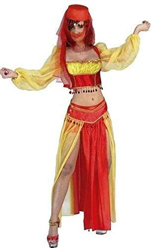 Arabian Dancer Costume 3 Pc Red/Yell Satin & Sheer Crop Top Skirt