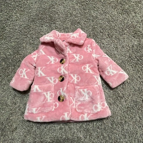 Calvin Klein Kids Coat Girls' 12 Month Pink w/CK logo buttons front pockets - Picture 2 of 8