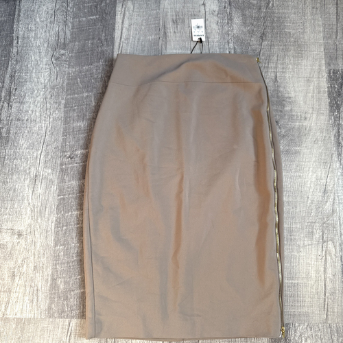 NWT Express Khaki Beige Business Casual Pencil Skirt Women's 2 Double Golden Zip