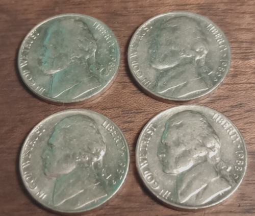 4 JEFFERSON NICKELS, 1985-D, 1986-D, 1987-D & 1988-D, GREAT AU SET, FREE SHIP
