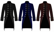 Men Velvet FROCK COAT Gothic Victorian Jacket Steampunk Pirate Vampire Cosplay