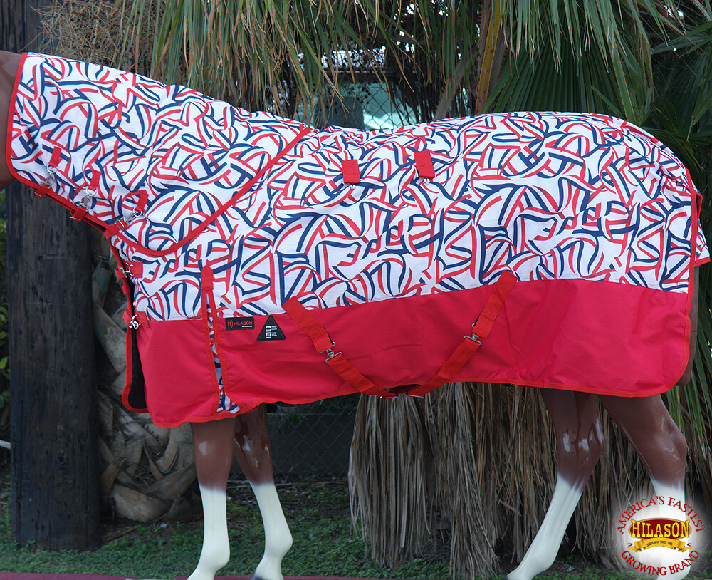 74 Hilason 1200D Turnout cavallo Sheet Neck Cover Flag Stripes Print UD74 74 Hilason 1200D Turnout cavallo Sheet Neck Cover Flag Stripes Print UD74