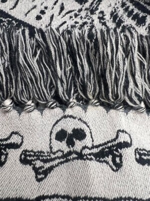 Alexander McQueen Stole Muffler Skull Wool Silk Black White