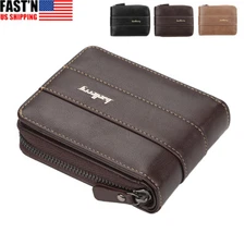 Men's Faux Leather Zipper Wallet RFID Blocking Bifold Zip Around Card Holder