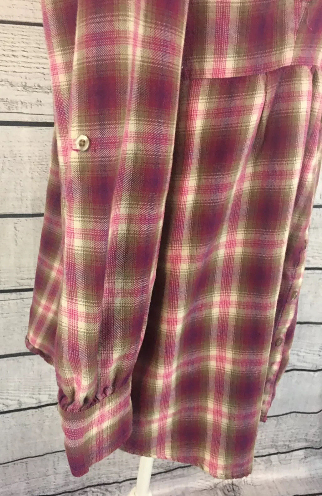 Relativity Plaid Ruffled Button Front Roll Tab Sl… - image 4