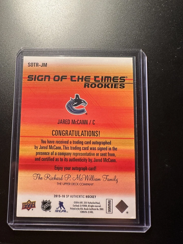 2015-16 SP AUTHENTIC JARED MCCANN SIGN OF THE TIMES ROOKIE AUTO INSCRIBED /25 - Image 2 of 2