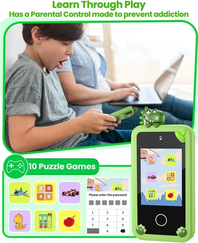 32G Card Kids Smart Phone for 3-10 Boys Girls Green Dinosaur Toys Birthday Gift - Picture 6 of 8