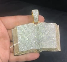 Unique Style Gift For Him Open Book Charm Pendant Genuine Moissanite 925 Silver