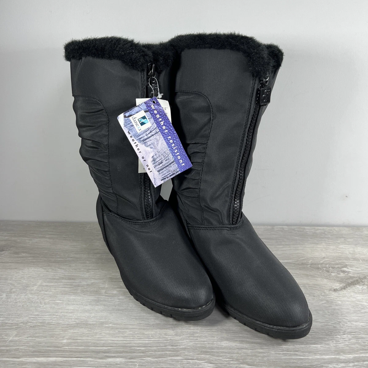 Danexx Women s Weather Resistant Calf Length Boots Front Zip Black