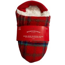 Wondershop Slipper Socks High Rise S/M Red Tartan Plaid Fall Cold Weather Bootie