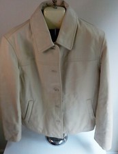J. CREW Button Front Leather Jacket -Thinsulate Quilted Lining -Ivory-SZ MEDIUM