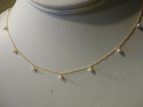 15ct Freshwater tiny Pearl Dangle Necklace in Genuine 14k gold Chain by Bluegems - Picture 1 of 11