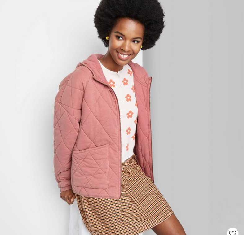 Women's Hooded Quilted Jacket Wild Fable Dusty Mauve Size XXL NWT