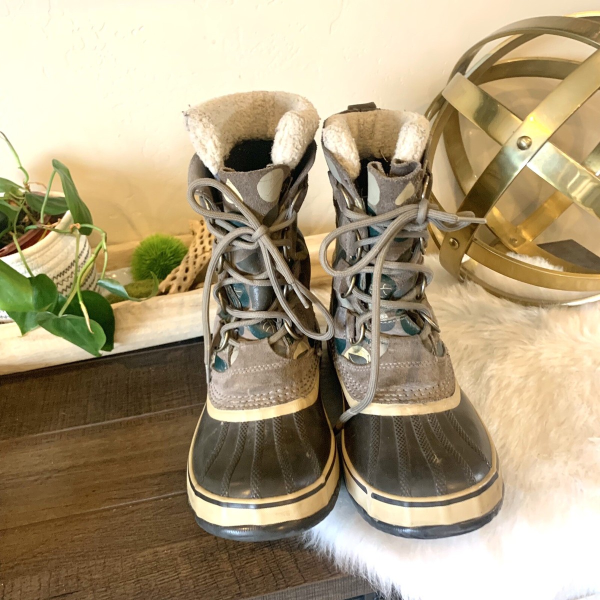 Sorel Graphic Brown Green Tan Waterproof Rubber Winter Boot Sorel Graphic Brown Green Tan Waterproof Rubber Winter Boot