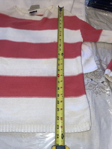 Ann Taylor Coral White Thick Cotton Stripe Sweater NWT Small - Picture 13 of 15