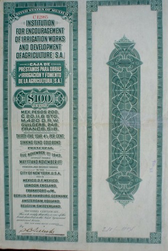 Mexico Institution Encouragement of Irrigation 4 1/2% Gold Bond  unentwertet  - Bild 3 von 4