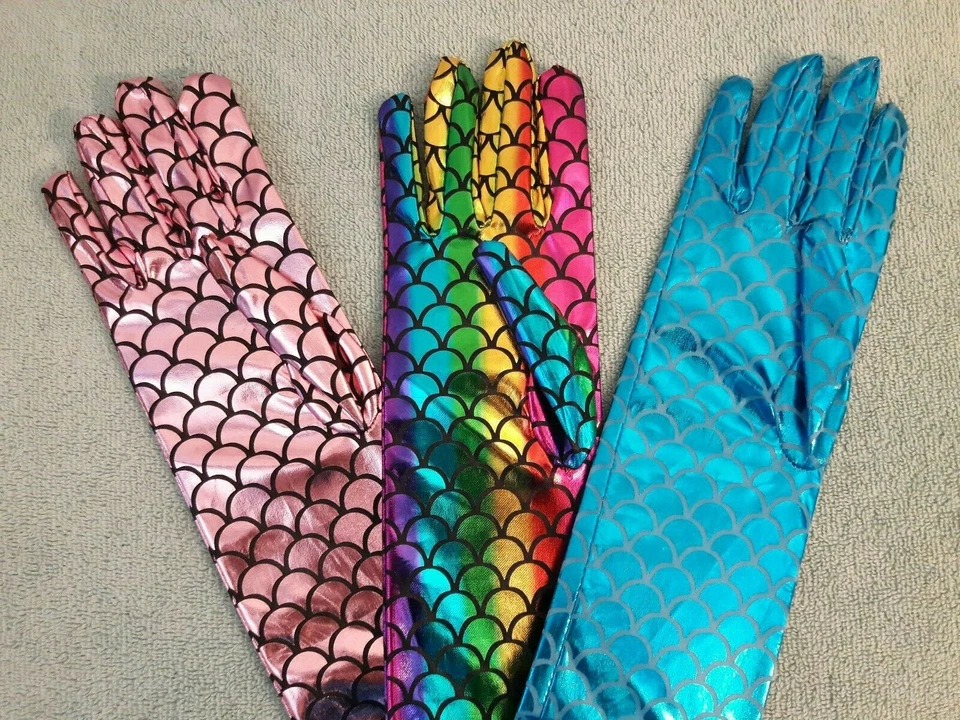 Guantes Largos SIRENA Cosplay Escala Metálica Colores - Rosa, Azul, Multi-Arco Iris Foto 2 de 4
