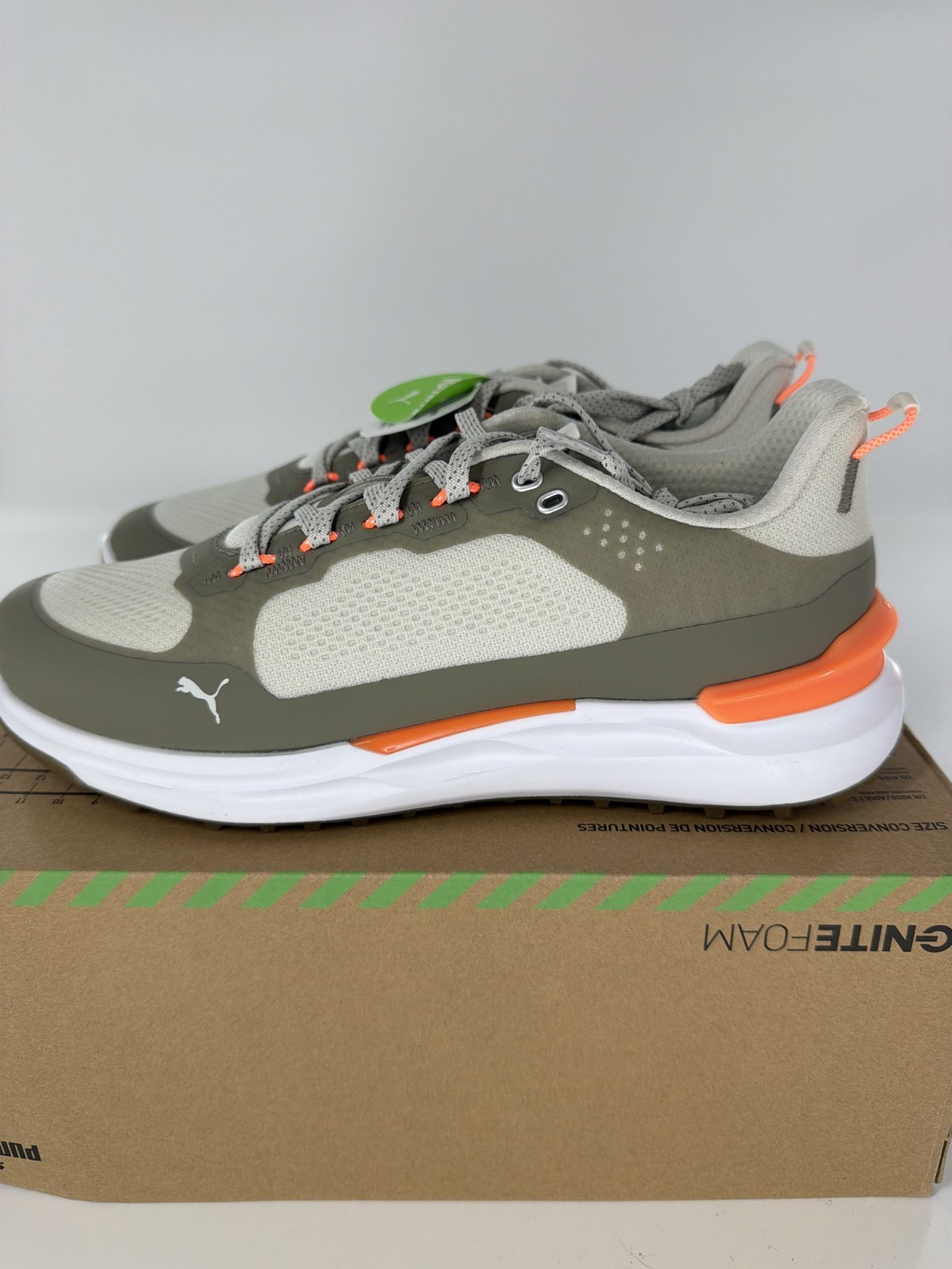 Gray-velvet Moss-fluro Orange Size 9