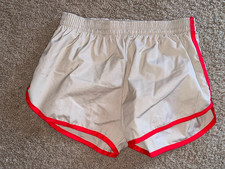 VTG 70 80 YOUTH BOYS 18-20 MENS XS NEW TAN RED STRIPE SWIM SWIMMING TRUNKS SHORT