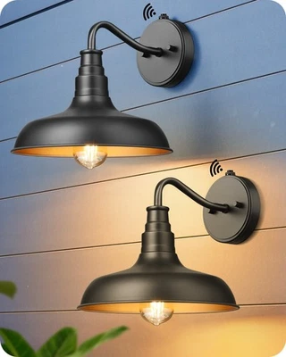 EDISHINE Farmhouse Outdoor Wall Sconces 2Pack, Gooseneck Barn Light, Matte Black