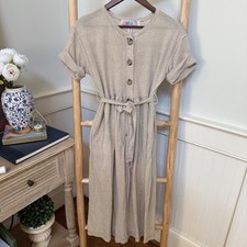 FP Beach Free People Linen Blend Button Front Jumpsuit Oatmeal XS