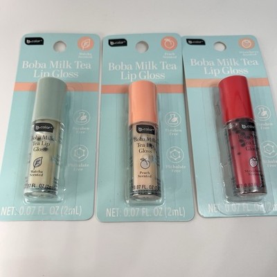 B.COLOR  Boba Milk Tea Scented Lip Gloss Peach Strawberry Matcha X 3 Sealed NEW