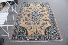 4,2x5,9 ft Vintage Rug, Blue Oriental Turkish...