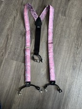 Mens Suspenders Pink Paisley Silk Elastic Snap On Braces NWOT