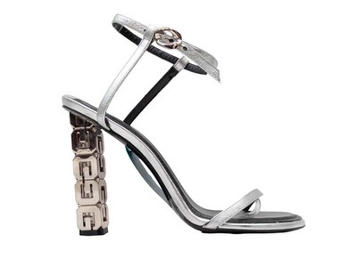 Silver Givenchy Metal Logo Heel Ankle Strap Sandals Size 38.5