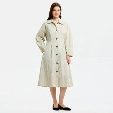 Women Long Sleeve Button-Front Pleated Midi Shirt Dress - A New Day