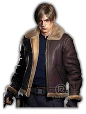 Leon Kennedy Jacket  Resident Evil 4 Leather Jacket  Shearling Fur Jacket Men