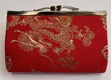 Japanese Miniature Vintage Silk Clasp Wallet, Red 5.5 X 4 X 1