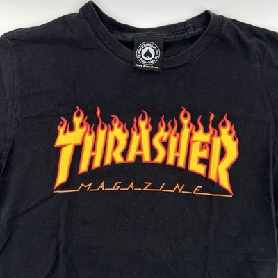 Thrasher Flame Graphic Black T Shirt Size Medium 24x16 Distressed