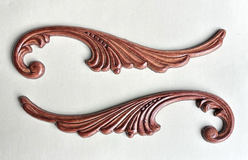 Pair Oak Solid Wood Applique Lg Feathered Upsweeps Right & Left 9¼" x 2¼" x ¼"