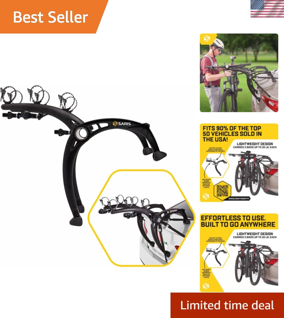 Lightweight Bones EX Trunk Bike Rack - Fits Most Cars, Rust-Free & Eco-Friendly