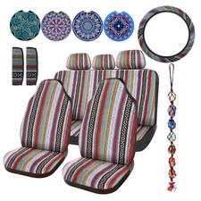 14 Pcs Baja Saddle Blanket Car Seat Covers Full Set, Stripe Style