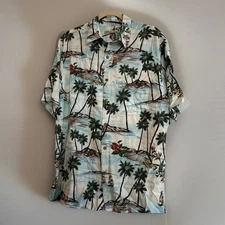 Batik Bay Hawaiian Shirt Mens L Button Tropical Palm Tree Sailboats Vacation