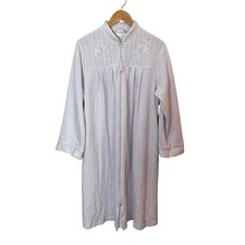 Miss Elaine Classics Soft Fleece Robe Full Zip Embroidered Pockets Lavender L