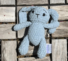Handmade Crochet Bunny Rattle Plush   Soft Grayish Blue Amigurumi Stuffed Animal