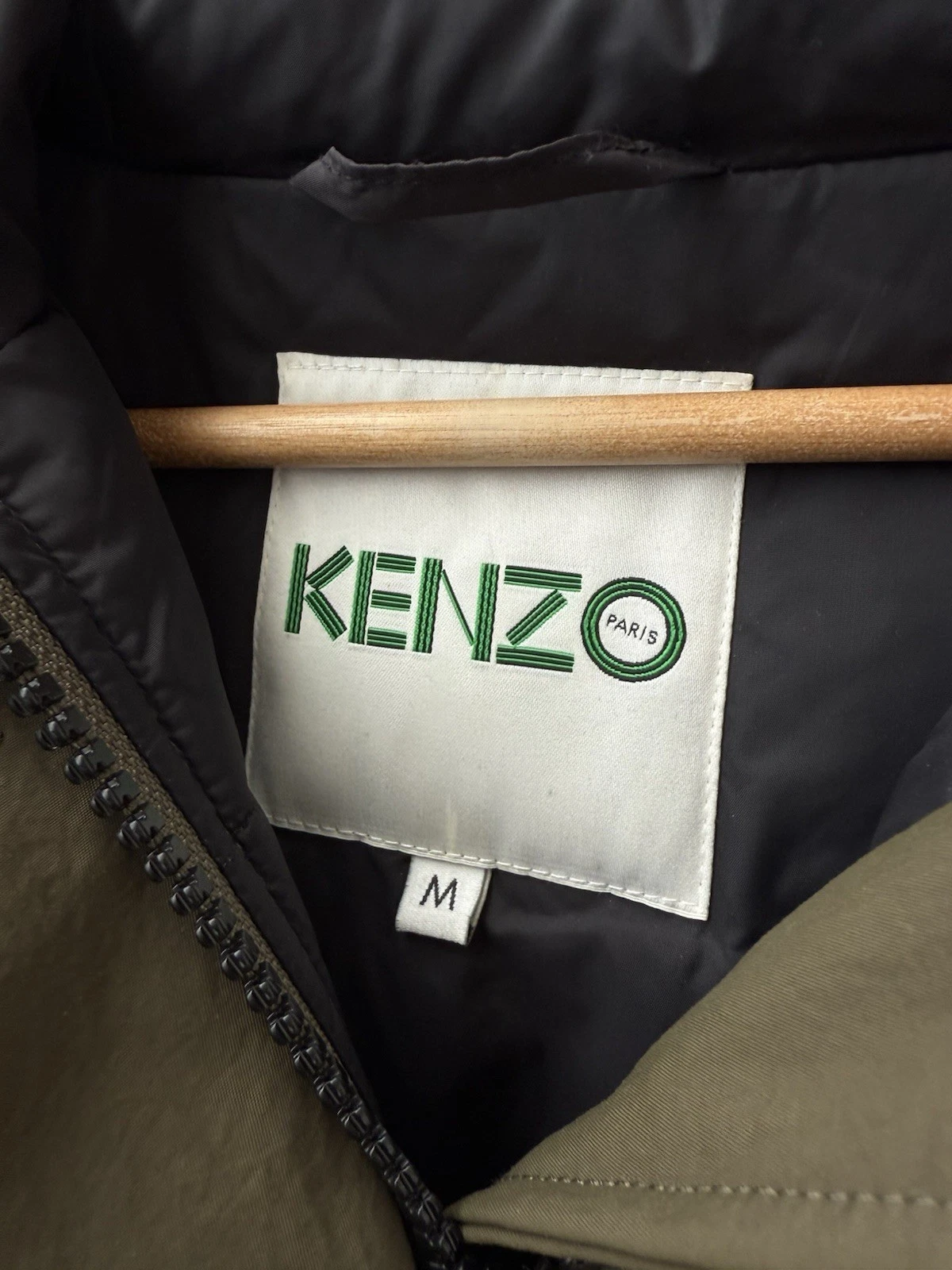 Kenzo piumino d'anatra giacca bomber con pelliccia zip intera verde donna taglia M