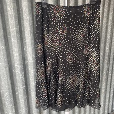 VTG 100 Silk Black Multicolor Polka Dot Midi Fairy Skirt Size 10