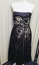 White House Black Market Sleeveless Y2K Black Embroidered Satin Gown Size 10