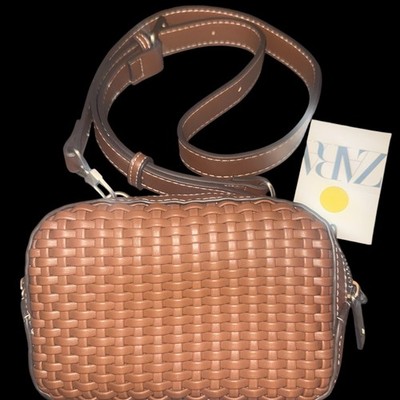 ZARA Brown Crossbody Small Braided Woven Purse Bag Adjustable Strap New w/ tags 