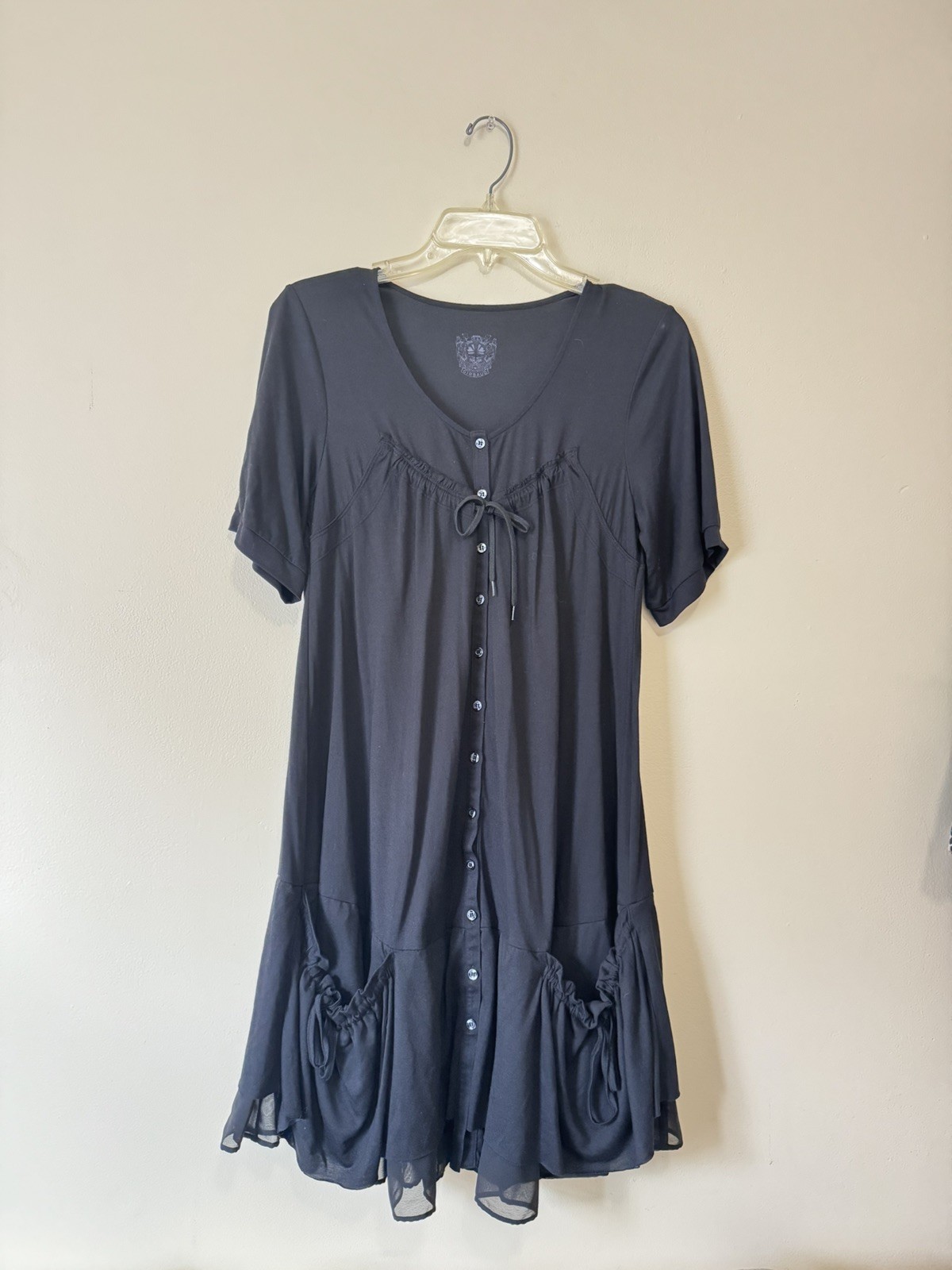 Marithe Francois Girbaud Black Short Sleeve Babydoll Bubble Dress | Size M