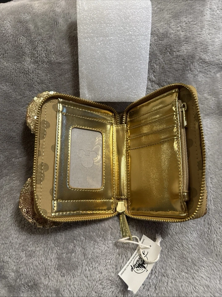 Cartera Loungefly Dorada Orejas y Lazo Lentejuelas Orejas Minnie Mouse Exclusiva de los Parques Disney Nueva con Etiquetas Foto 3 de 3