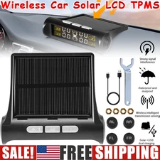 Solar TPMS LCD Car Tire Pressure Monitoring System Wireless w/4 External Sensors