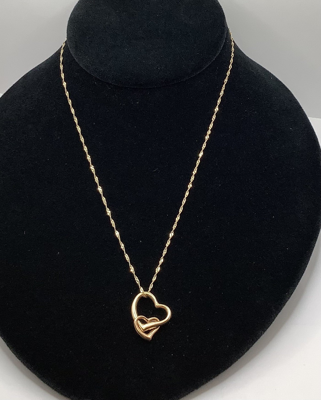 Signed OR 14K  Interlocking Puffy Double Heart Dr… - image 1