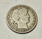 1905-S Barber Quarter. 90% Silver. Good Condition. Charity Auction.
