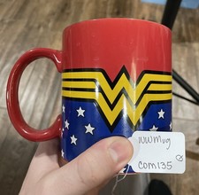 Wonder Woman Coffee Mug Glass Cup DC Comics Red Blue Gold Stars
