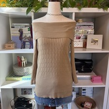 Vintage Off The Shoulder Size S Cotton Beige Cable Knit Sweater